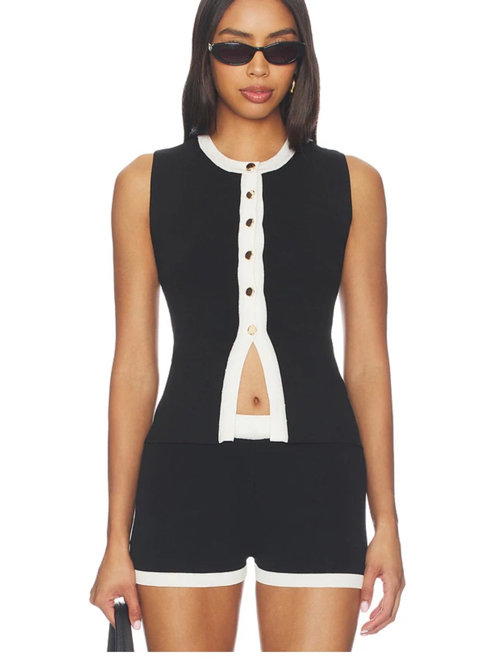 Sleeveless Black Tank Top with White Trim
